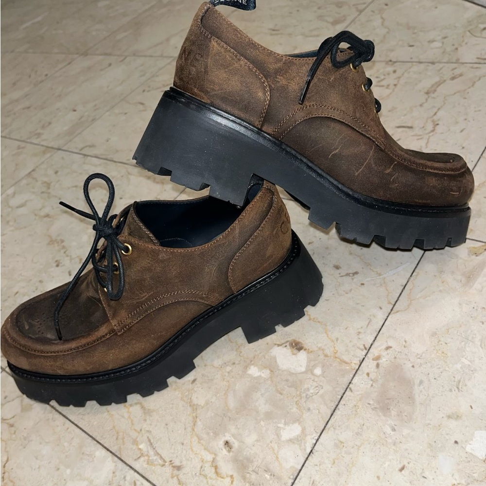 CELINE TRIOMPHE DERBIE Boots, Waxed Suede Shoes Women’s Sz 39 / 8.5 US